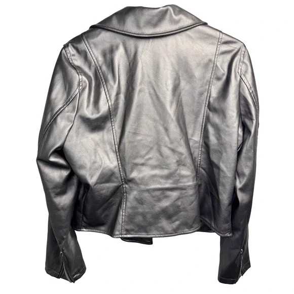 Torrid Plus Size 0X Metallic Faux Leather Moto Biker Jacket Silver Gray - Picture 10 of 11